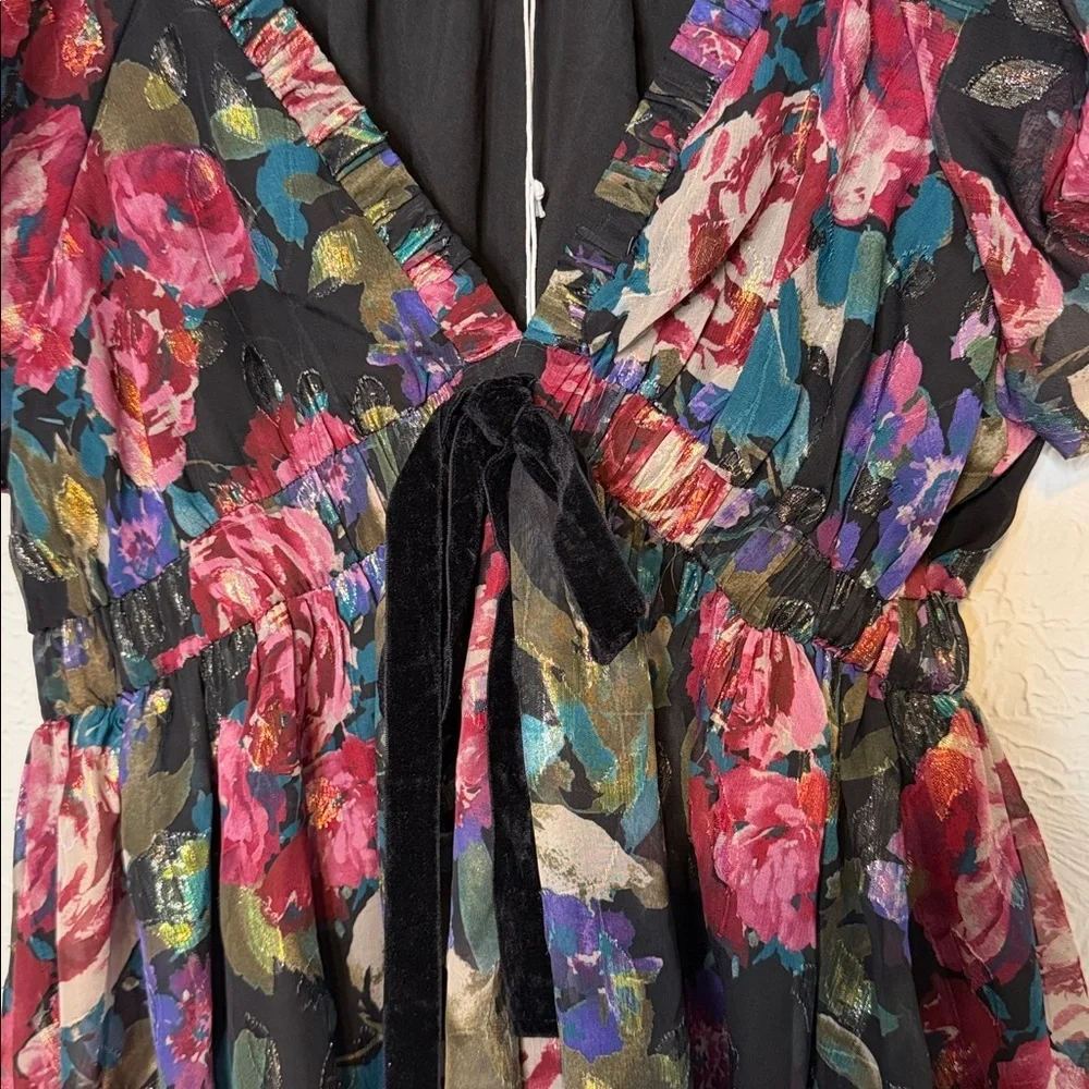 Meet Me in Santorini “Midnight Garden” Flutter Sleeve Mini Dress – NWT – Size M - Picture 6 of 9